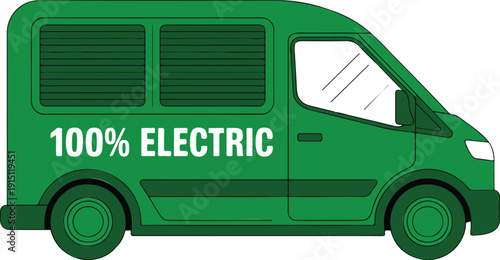 Green Electric Delivery Van Outline Icon Set Eco-Friendly Transport Concept