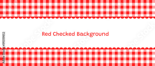 Cute red and white gingham vector border with scalloped edge for cooking backgrounds and designs