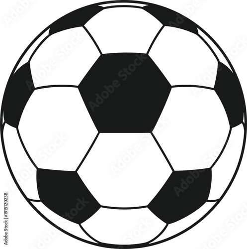 Classic black and white soccer ball vector illustration with hexagonal patterns isolated on white background for sports competition.