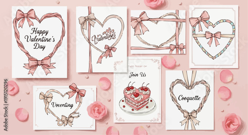 Valentine's Day Greeting Cards: A collection of exquisitely designed greeting cards featuring hearts and bows, conveying messages of love and affection.