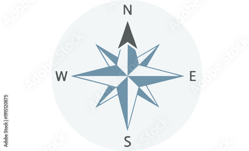 Compass Direction Navigation Icon with North South East West Symbol, Geographic Orientation and Wayfinding Concept, Modern Compass Rose Illustration Isolated on Blue Background for GPS Navigation
