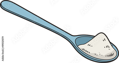 A blue spoon with a pile of white powdery substance on it
