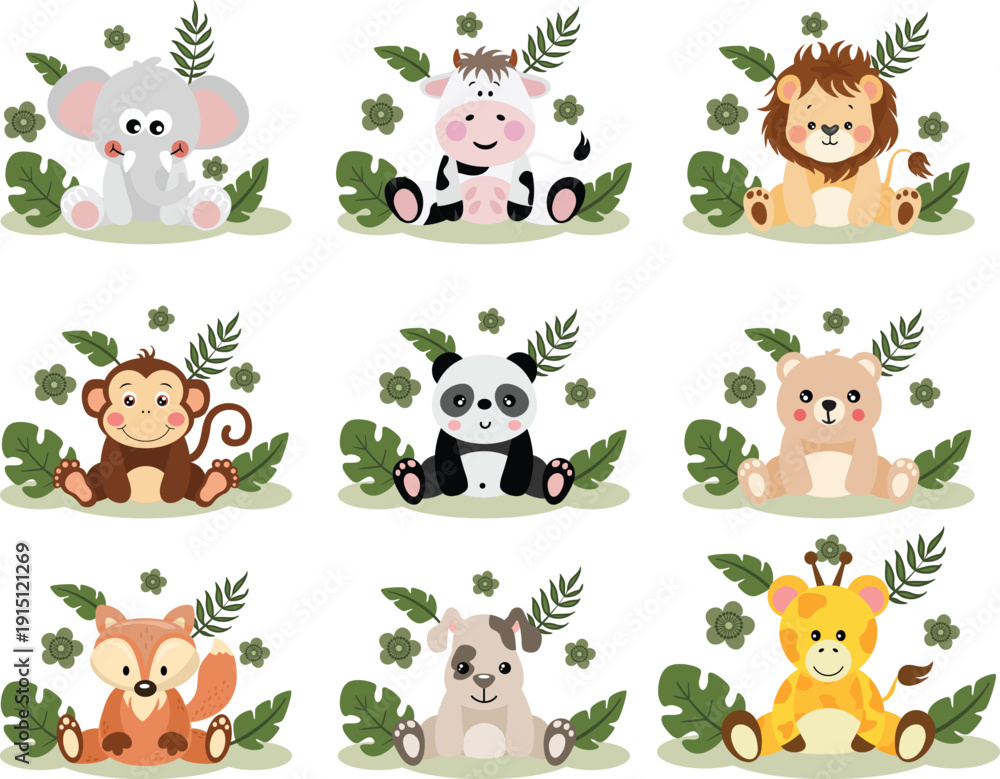 Obraz premium Adorable Sitting Baby Animals Wildlife and Farm Collection