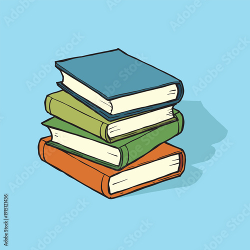 Vector illustration of a stack of colorful books on top of each other in a neat pile