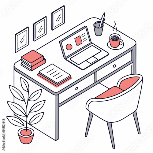 A home office with a desk and chair