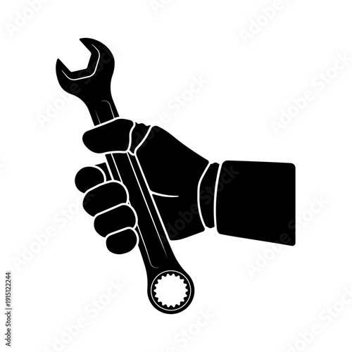 Robot hand holding wrench without background