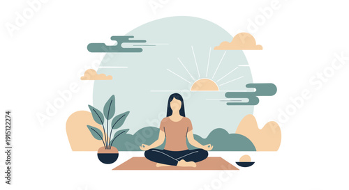 Woman meditating in lotus pose, finding inner peace and tranquility.