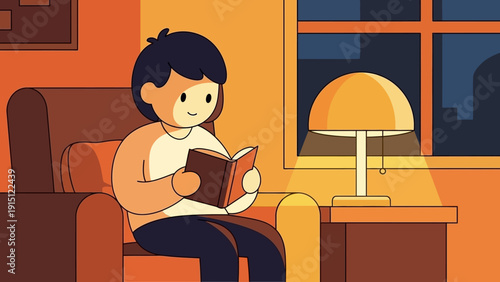 Young man engrossed in reading a book in a cozy setting.