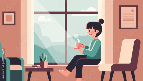 Young woman enjoying a moment of quiet reflection by the window.