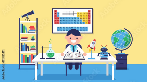 Young Scientist Studying in a Futuristic Laboratory.