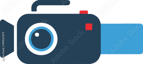 Modern Camcorder Video Camera Icon – Flat Vector Illustration for Recording, Live Streaming, Filmmaking, Multimedia Production and Web or Mobile App Interface Design