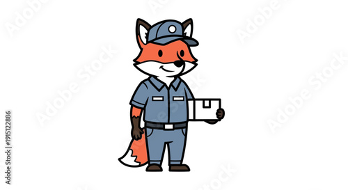 Cute fox mail carrier delivering a letter in uniform.