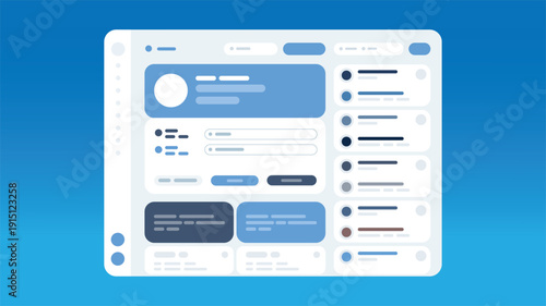 Modern Web Dashboard UI Kit Interface with Blue Admin Panel Layout