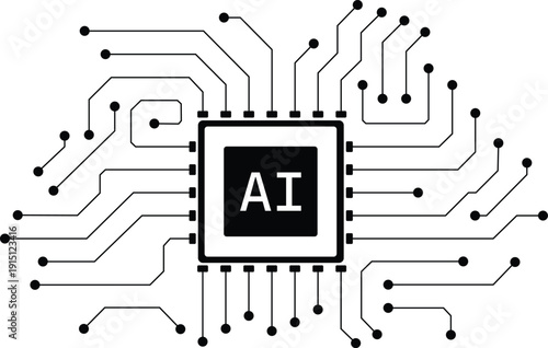 AI Microchip Processor Circuit Technology Artificial Intelligence Chip Icon