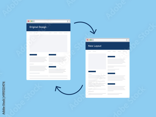 Website Redesign Process Concept with Original and New Layout Comparison