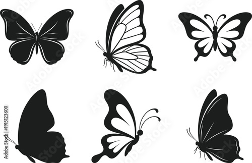 Elegant Butterfly Silhouette Vector Set in Minimal Nature Style
