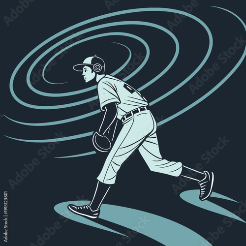 Cartoon vector illustration of active people including a running athlete and a dancing man and girl engaging in fun sports competition and drawing action as soccer and baseball players