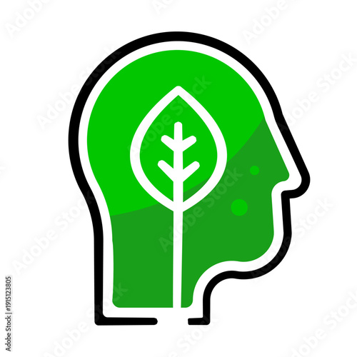 Human head profile with leaf, eco thinking and environmental consciousness concept, vector illustration