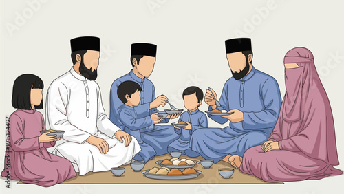 Family Gathering During Ramadan Celebrating Together Around Dinner Table Under Night Sky