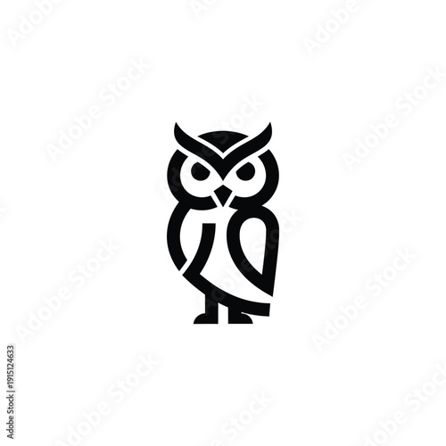 A minimalist illustration of an owl standing upright from a front viewpoint
