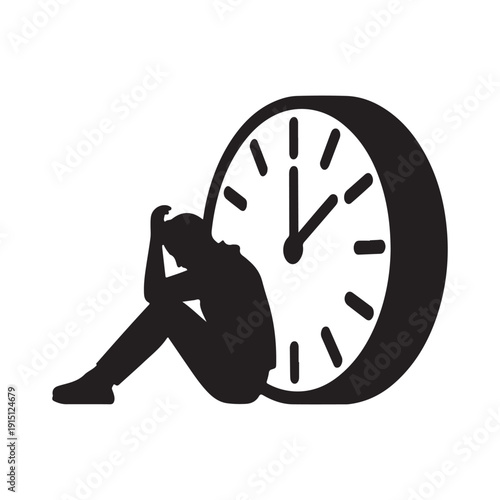 Stressed Person Facing Time Pressure with Head in Hands Next to Clock