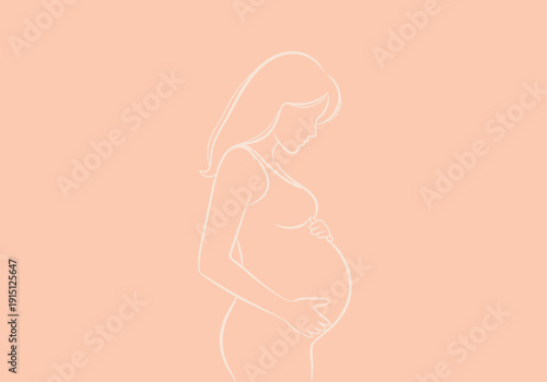 Minimalist Pregnant Woman Silhouette in Soft Peach Background