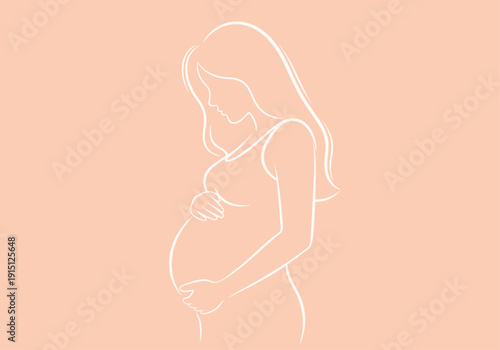 Minimalist Pregnant Woman Silhouette in Soft Peach Background