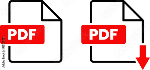 PDF File Format Icons Set with Download Arrow Symbol