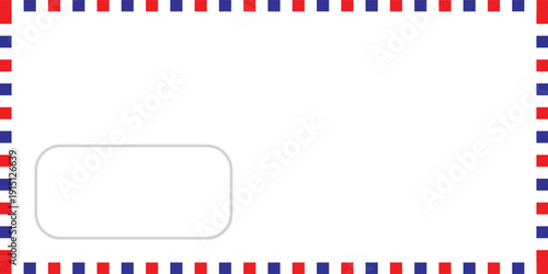 Airmail Envelope frame images with strips. International vintage letter border. Retro air mail postcard with blue and red stripes. Empty classic postal frame. Vector Eps 10