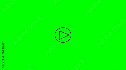 Outline play icon animation on green screen background