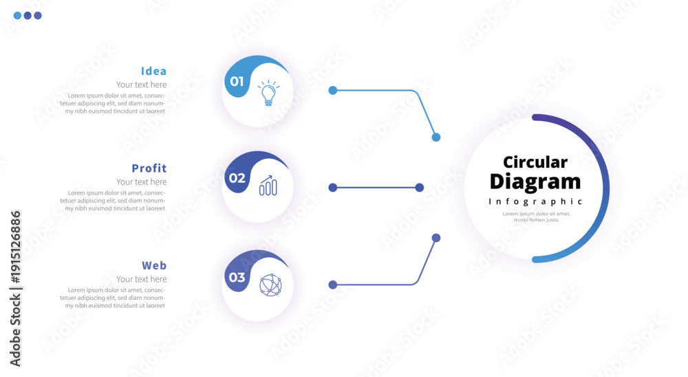 Naklejka premium Modern minimalist, elegant, clean, circular steps, editable infographic design template, vector