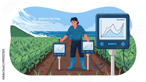 Precision Agriculture Farmer Monitoring Soil with Smart Technology.