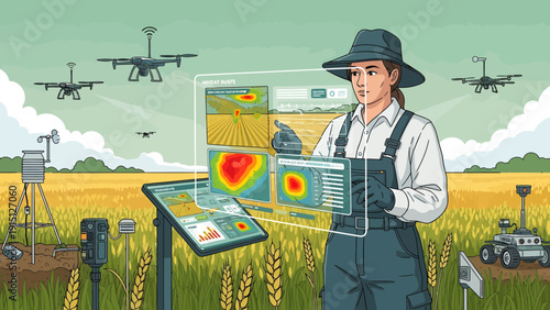 Precision Agriculture Farmer Using Technology for Crop Management.