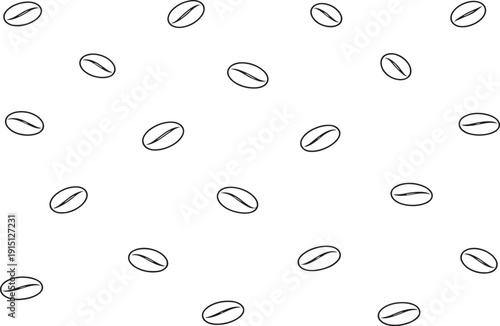 Coffee Bean Icon Pattern Seamless Layout Hand Drawn Line Art Minimal Background Decorative Surface Design