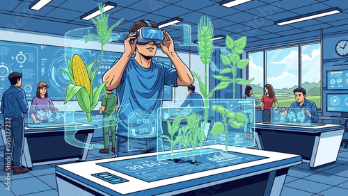 Scientist Immersed in Virtual Reality for Plant Research and Analysis.
