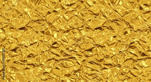 Golden Texture: A close-up view unveils a shimmering expanse of golden foil, its surface intricately textured with irregular facets, reflecting light with captivating brilliance.