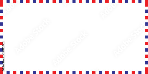 Airmail Envelope frame images with strips. International vintage letter border. Retro air mail postcard with blue and red stripes. Empty classic postal frame. Vector illustration