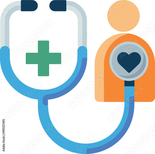 Two stylized stethoscopes with a green cross and a blue heart symbol on white background medical healthcare