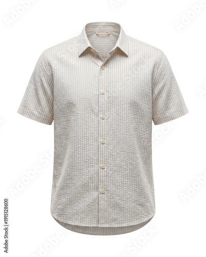 Seersucker short-sleeve shirt in a textured fabric with a curved hem