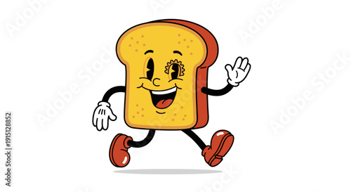 Happy Cartoon Slice of Bread Running.