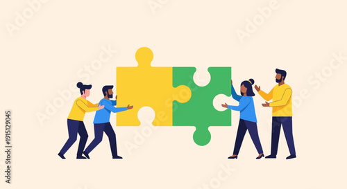 Teamwork People Assembling Puzzle Pieces Together.