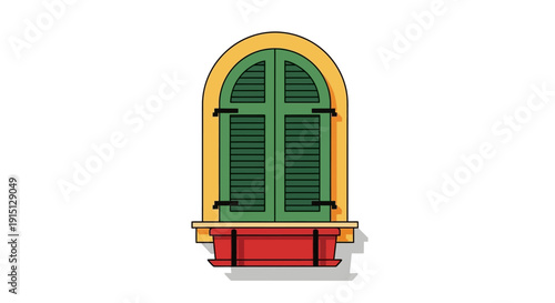 Vintage Green Window with Shutters.