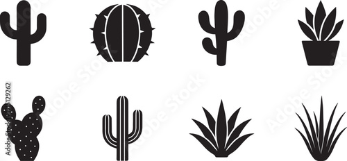 Cactus black vector icon set collection isolated on white background style.