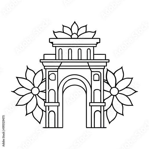 A delicate floral design framing the iconic Gateway of India, blending intricate blossoms with majestic arches in a vibrant, artistic tribute to Mumbai’s landmark.
