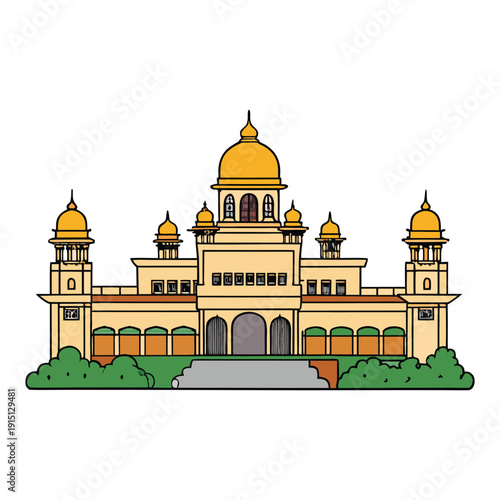 The majestic Amba Vilas Palace in Mysore dazzles with grand arches, ornate domes, intricate carvings, and royal heritage reflecting the glory of Mysore’s kings.
