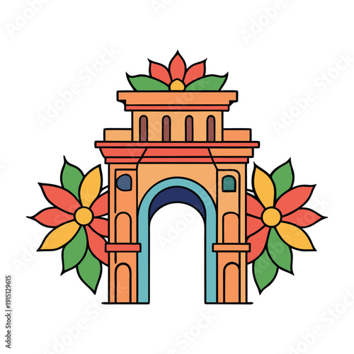 A delicate floral design framing the iconic Gateway of India, blending intricate blossoms with majestic arches in a vibrant, artistic tribute to Mumbai’s landmark.

