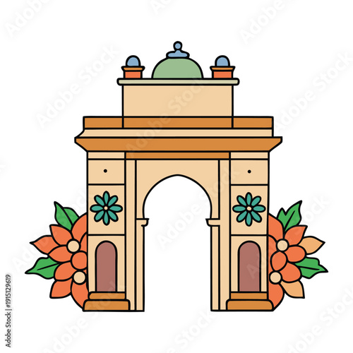 A delicate floral design framing the iconic Gateway of India, blending intricate blossoms with majestic arches in a vibrant, artistic tribute to Mumbai’s landmark.
