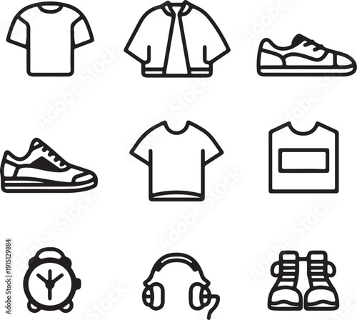 Collection of casual apparel and accessories icons silhouette vector illustration 
