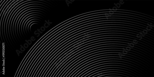 Abstract black background with circle lines pattern. Black metal lines texture. Modern shiny black and gray gradient lines creative design. suit for media in product design
