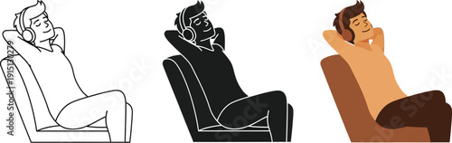 Man relaxing on a couch listening to music with headphones